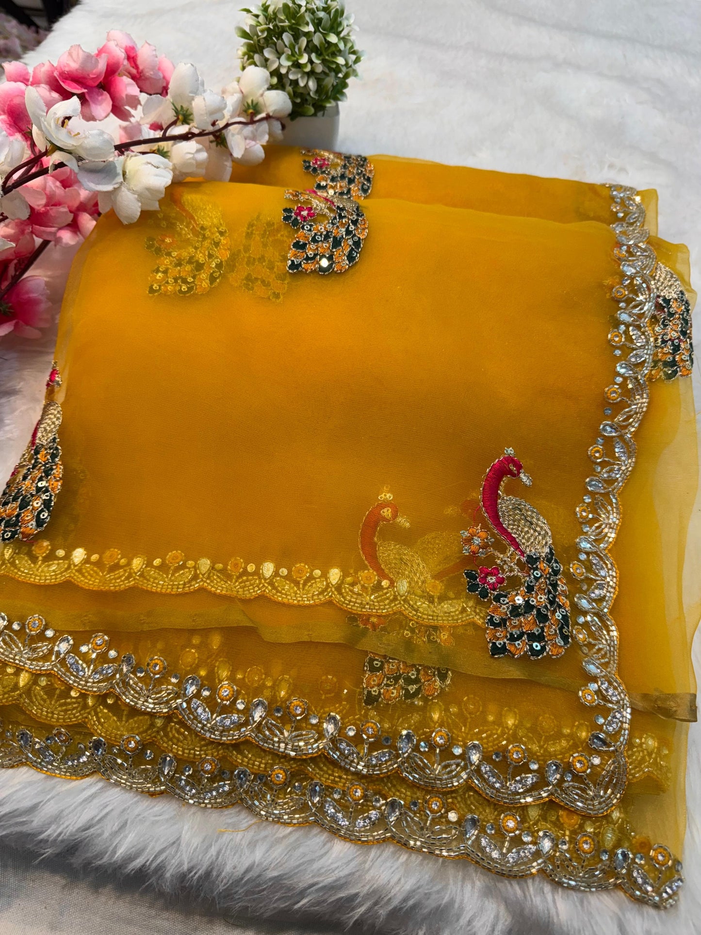 Crystal tissue handwork saree