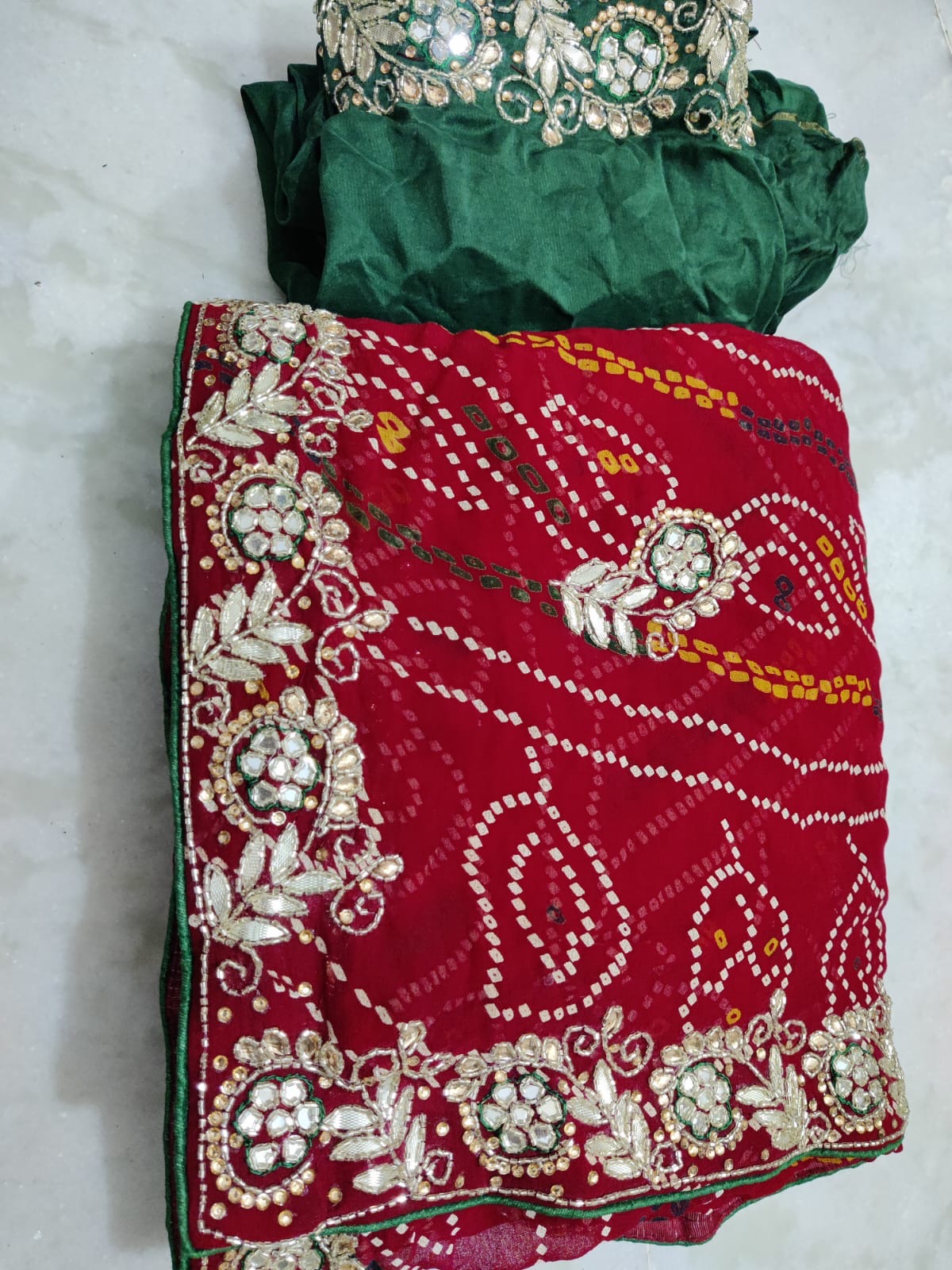 Bandhini chunri saree in gotta patti work
