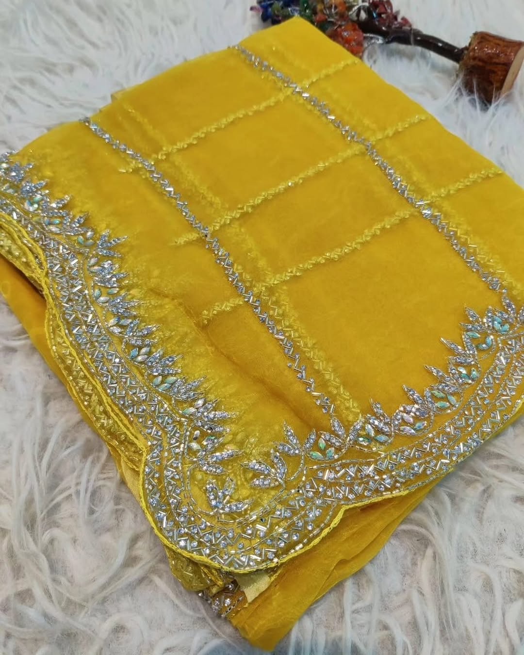 Crystal tissue saree in necklace design
