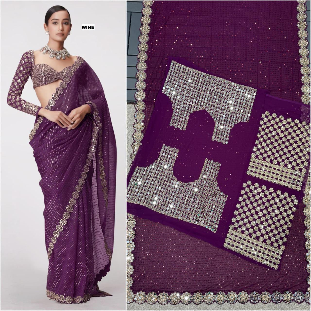 Mirror work saree