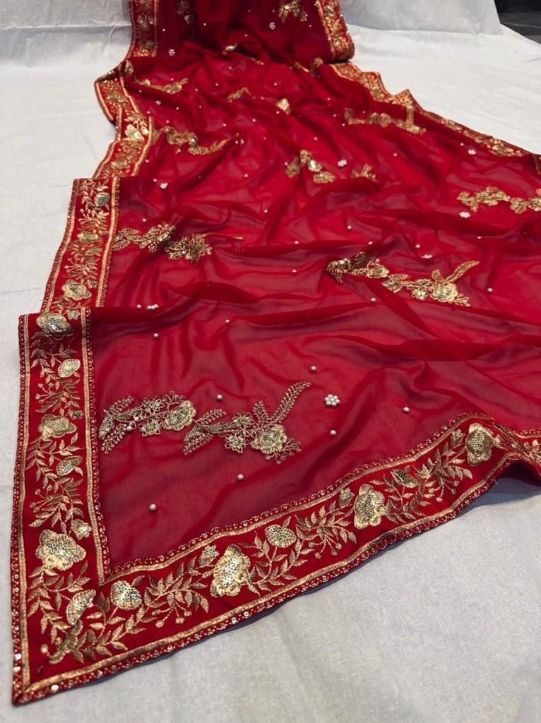 HEAVY GEORGETTE FABRIC ON BEAUTIFUL EMBRODIERY ZARI