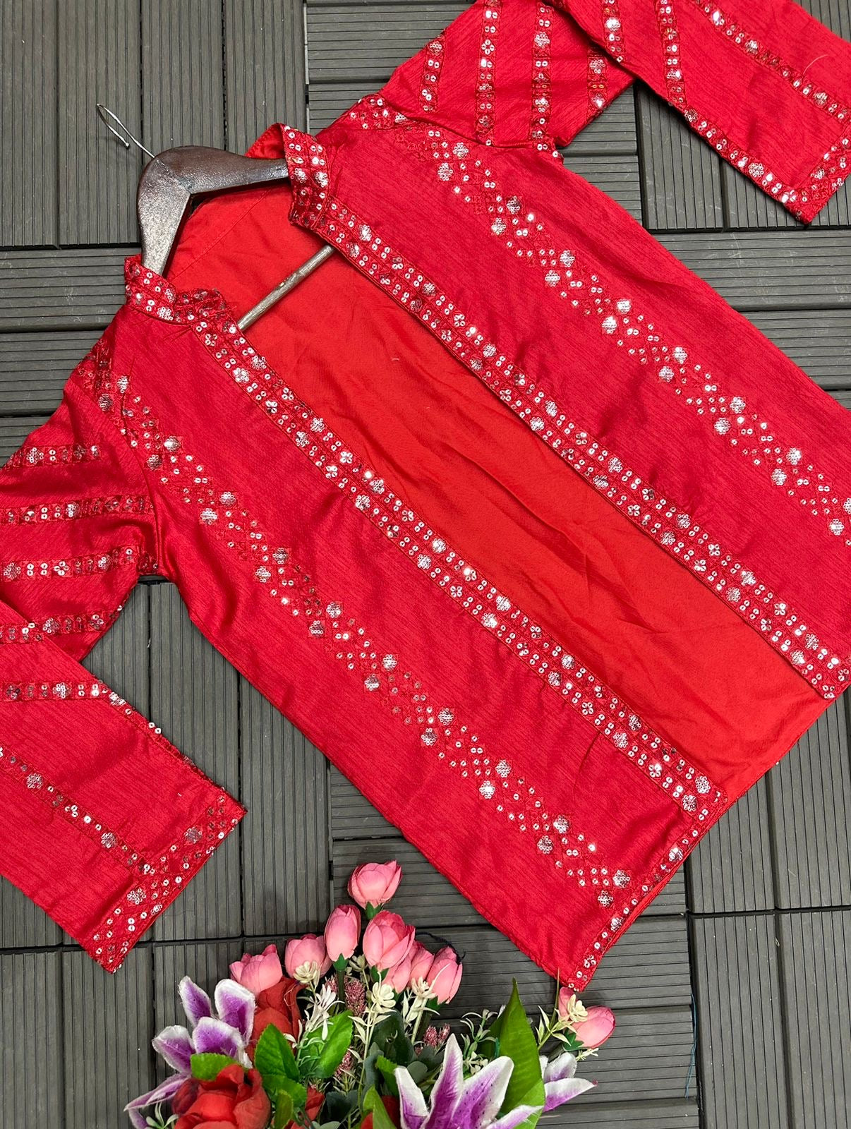 Embroidery Sequence work ready to wear saree with full koti