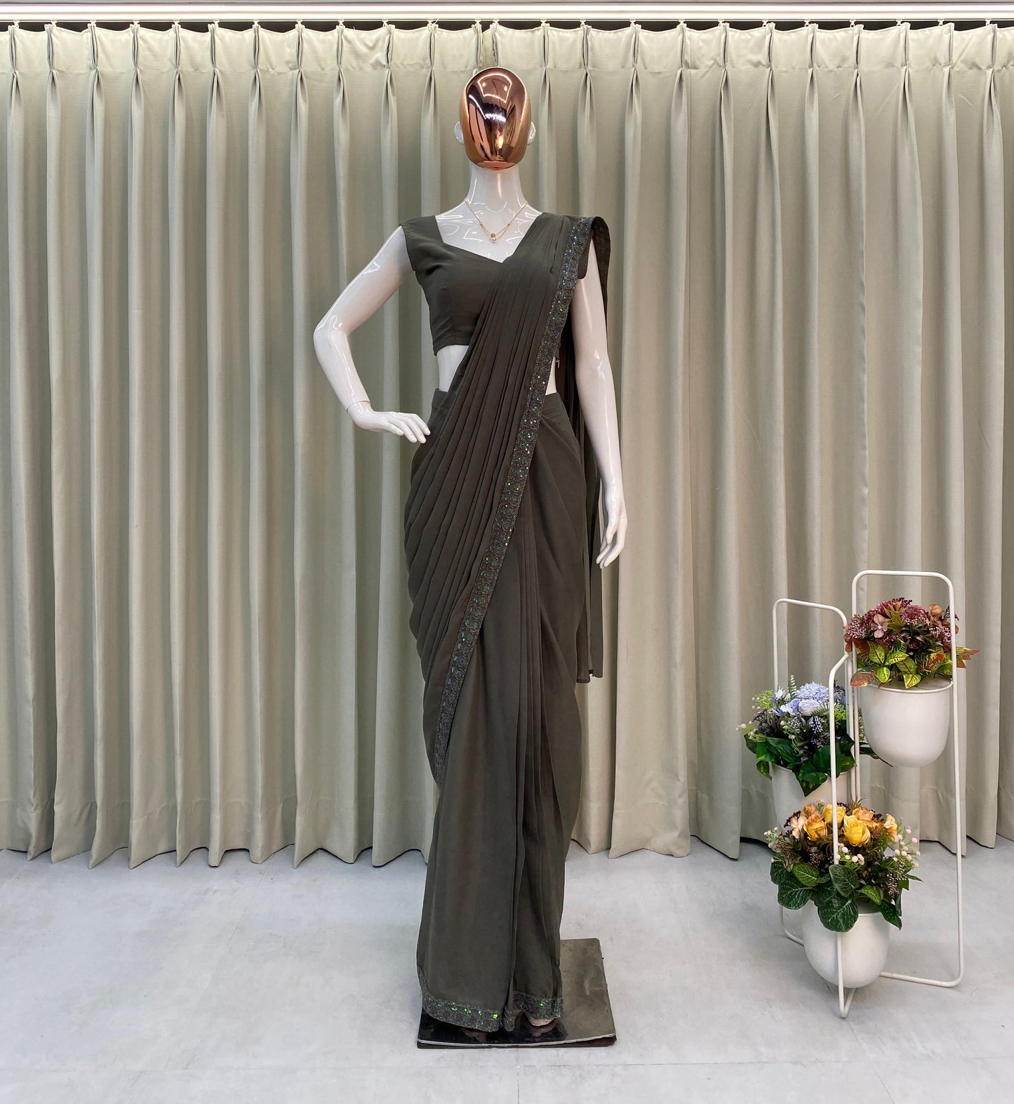 Georgette Sequence Work Saree With Koti and Fullstitched Blouse
