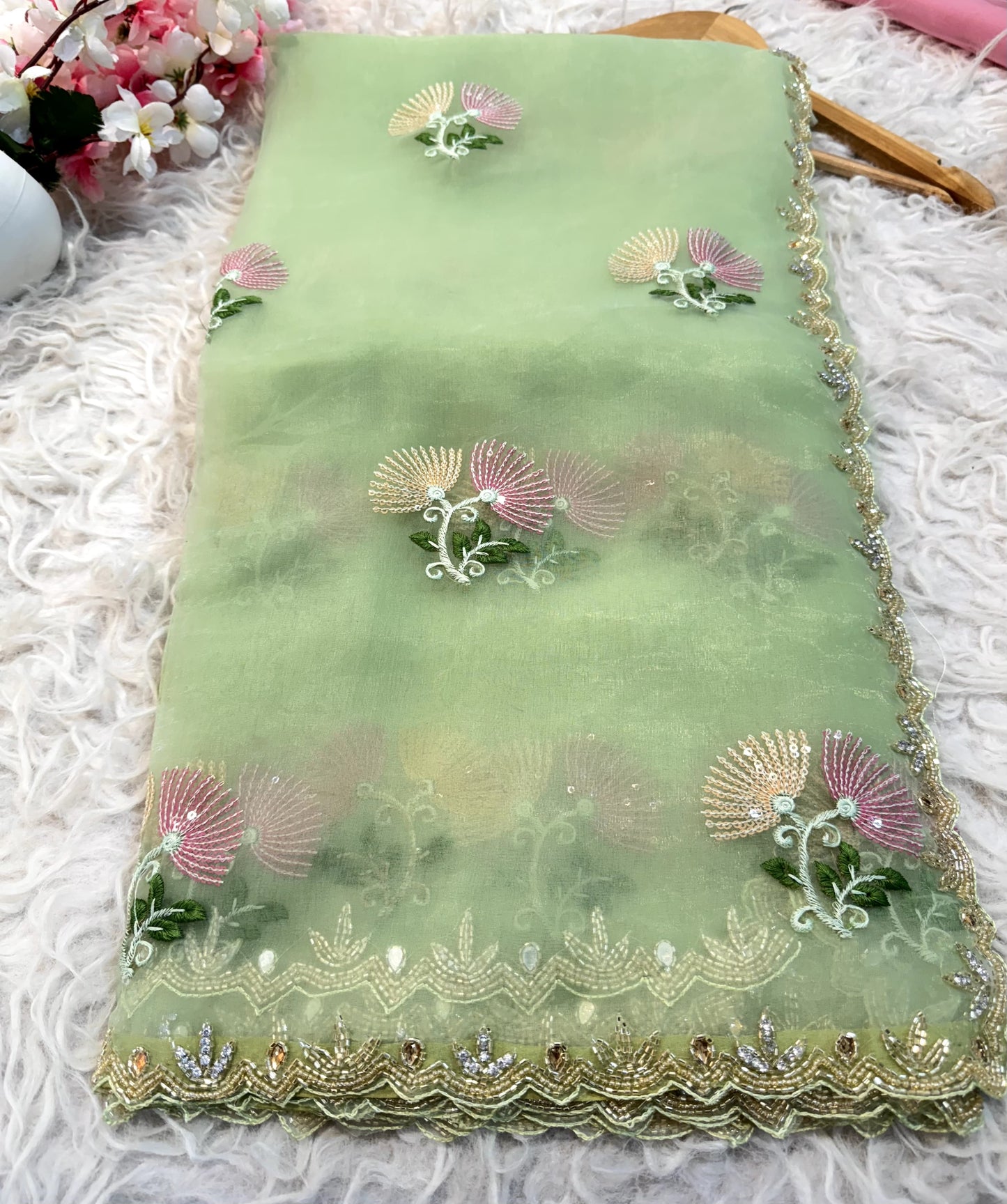 Designer crystal tissues saree