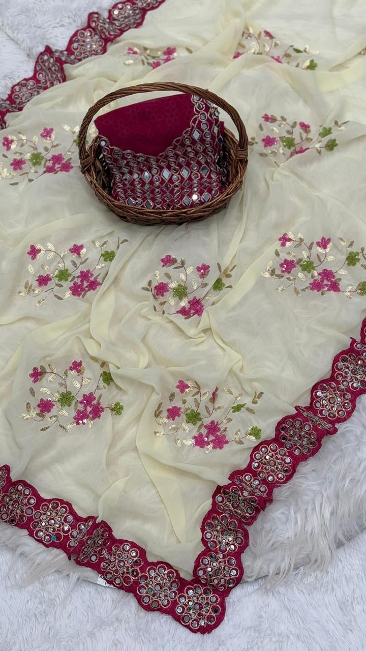 Georgette saree in sequence with Original Mirror
