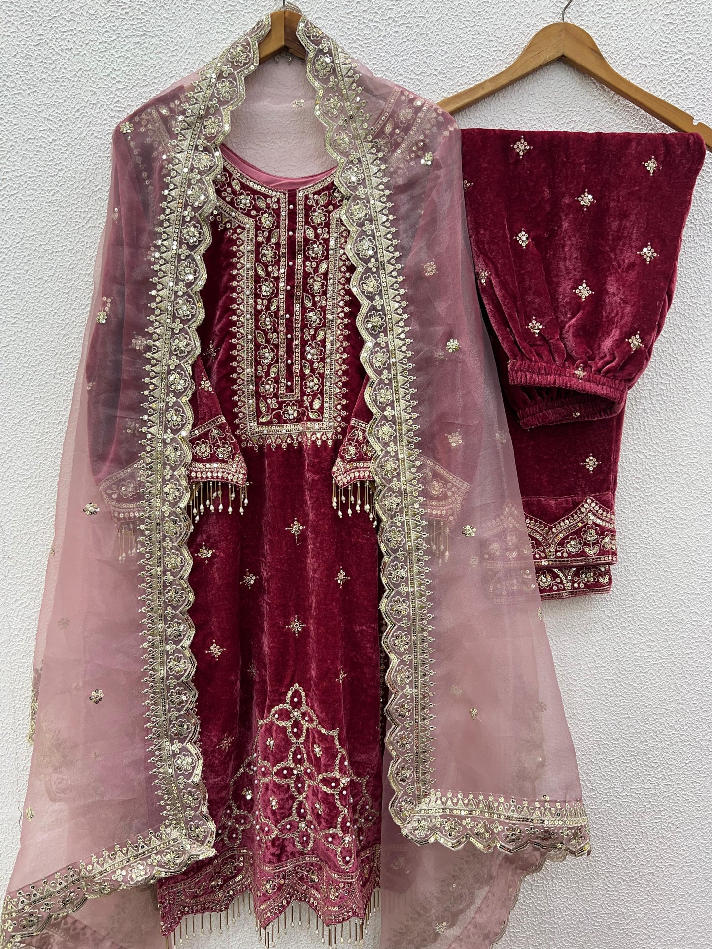 Party Wear Viscose Velvet Designer Look Top-Dupatta and Fully Stiched Bottom