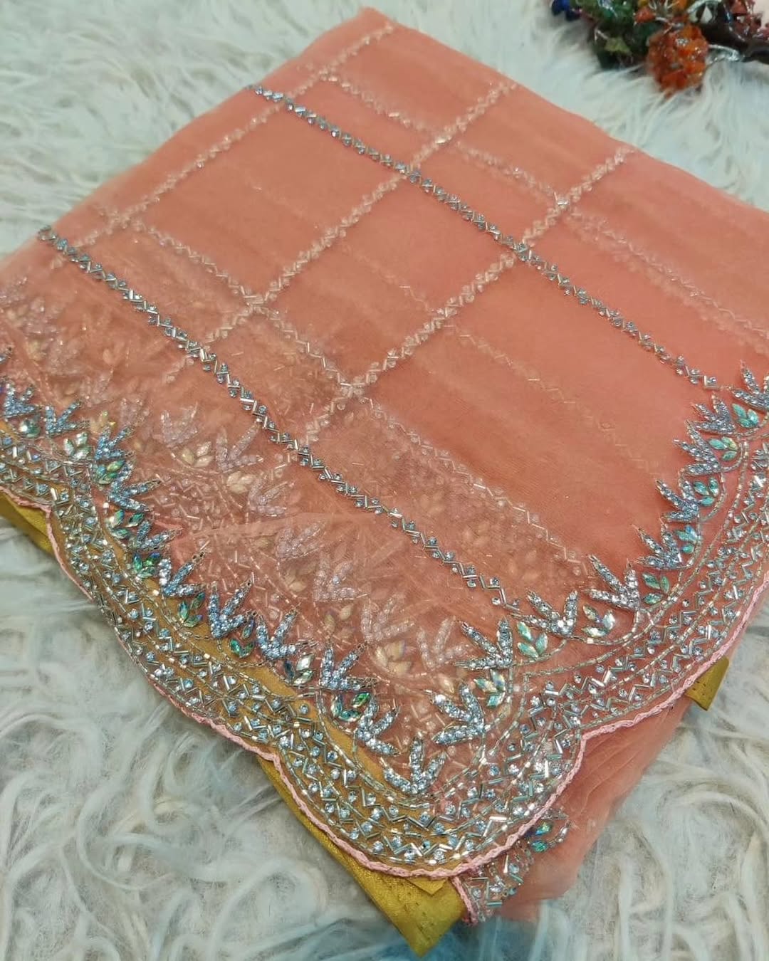 Crystal tissue saree in necklace design