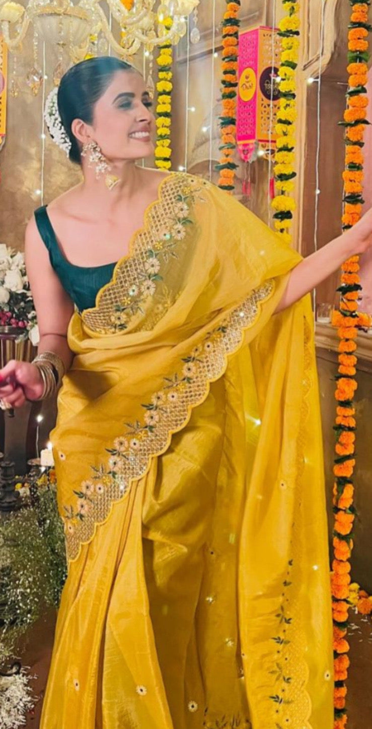 Soft Gold Crush with Embroidery work