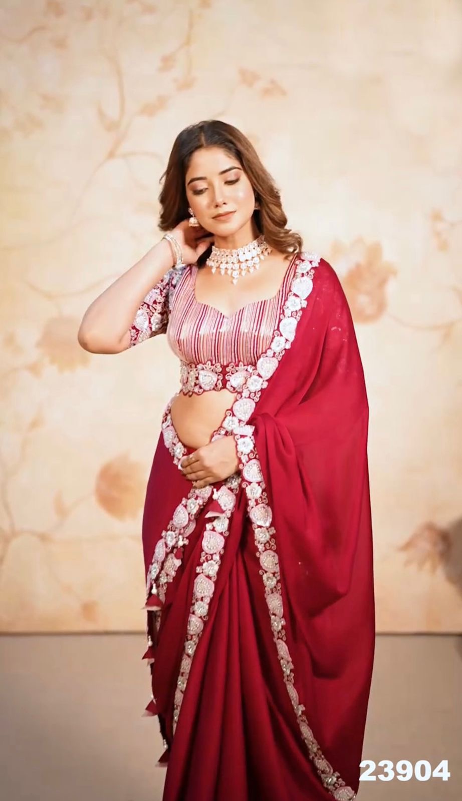Satin Chiffon saree with Sequins embroidery work