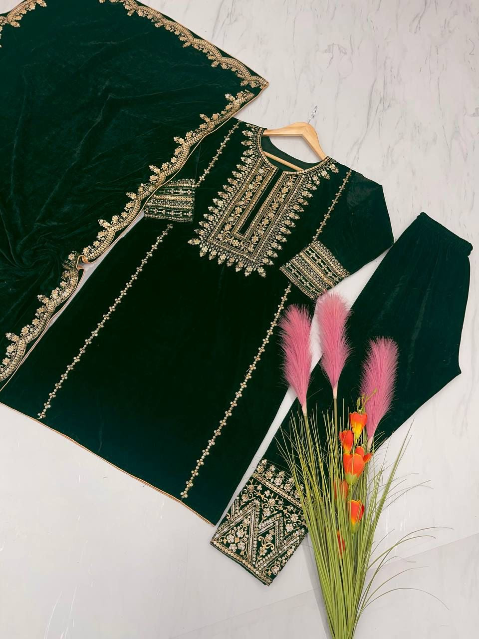 Viscose Velvet With Embroidery suit set