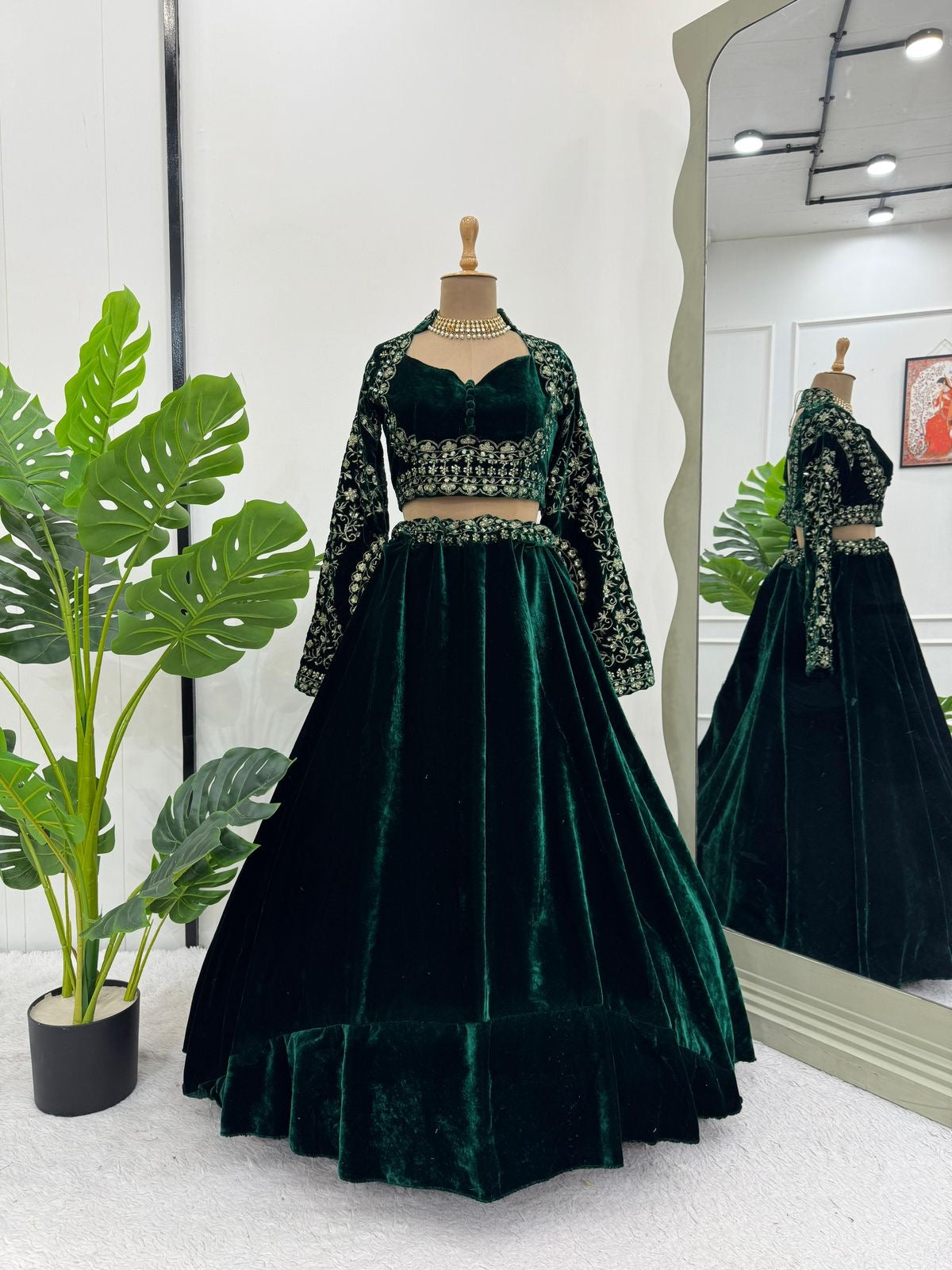 velvet Lehnga with beautiful hand work