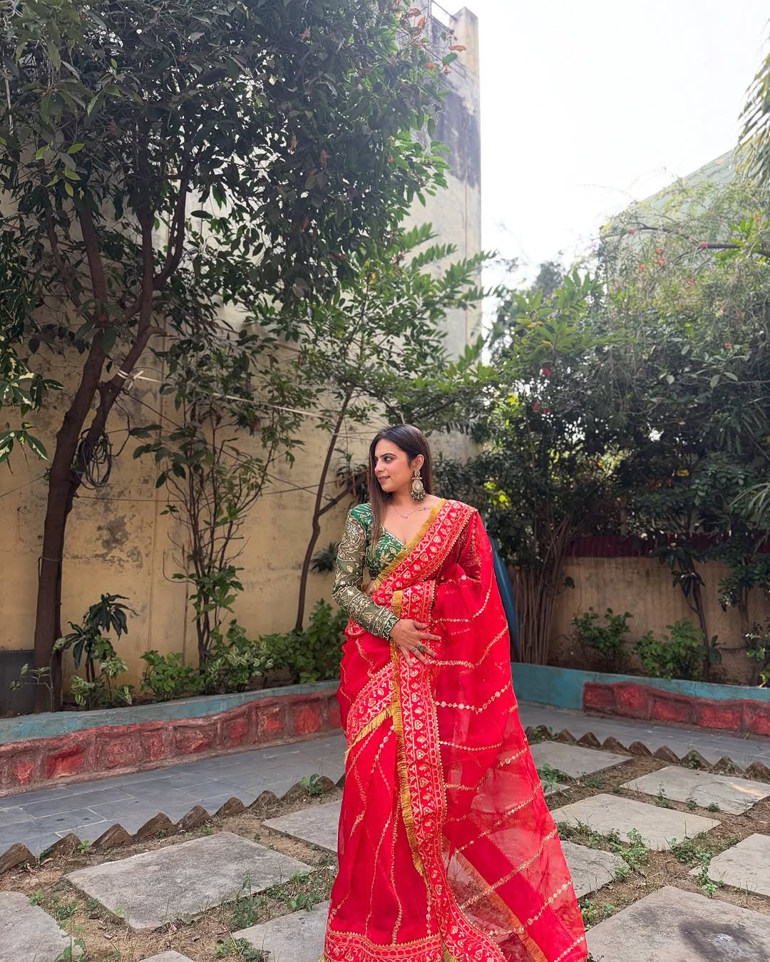 RED DESIGNER HEAVY EMBRODERY WORK SAREE