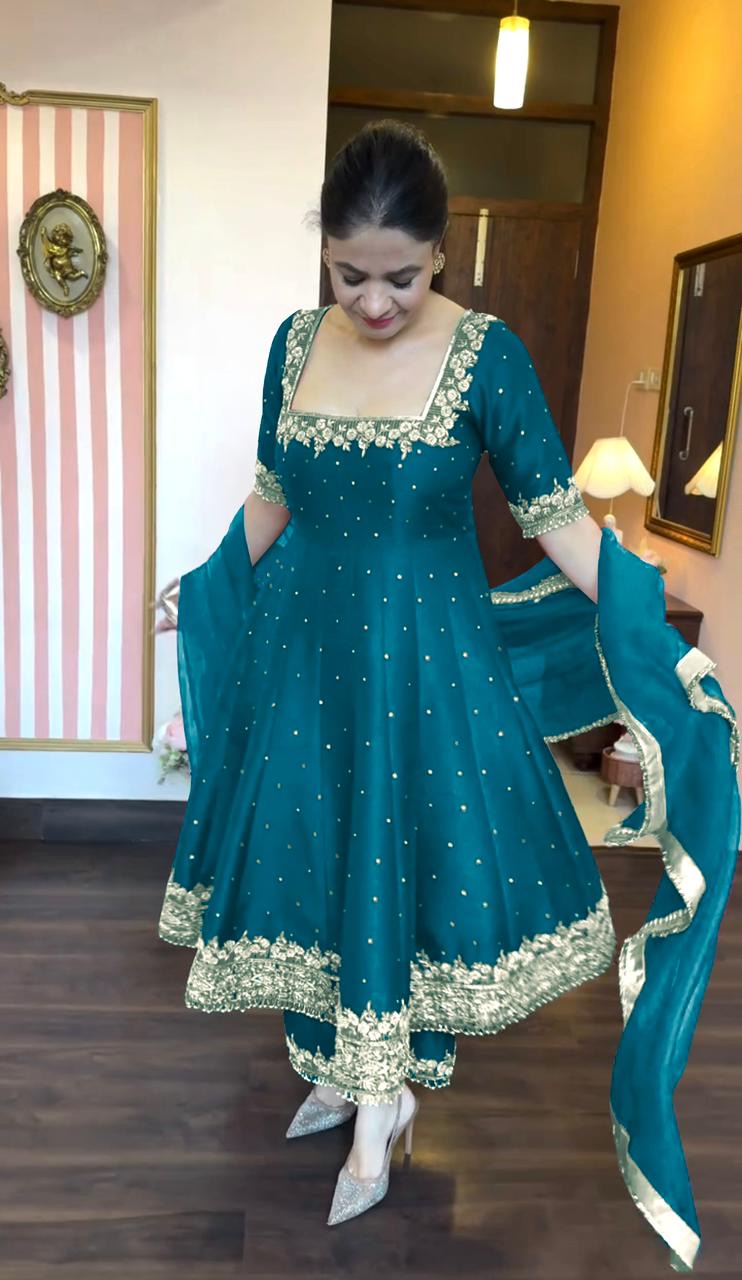 Vichitra Silk gown with dupatta