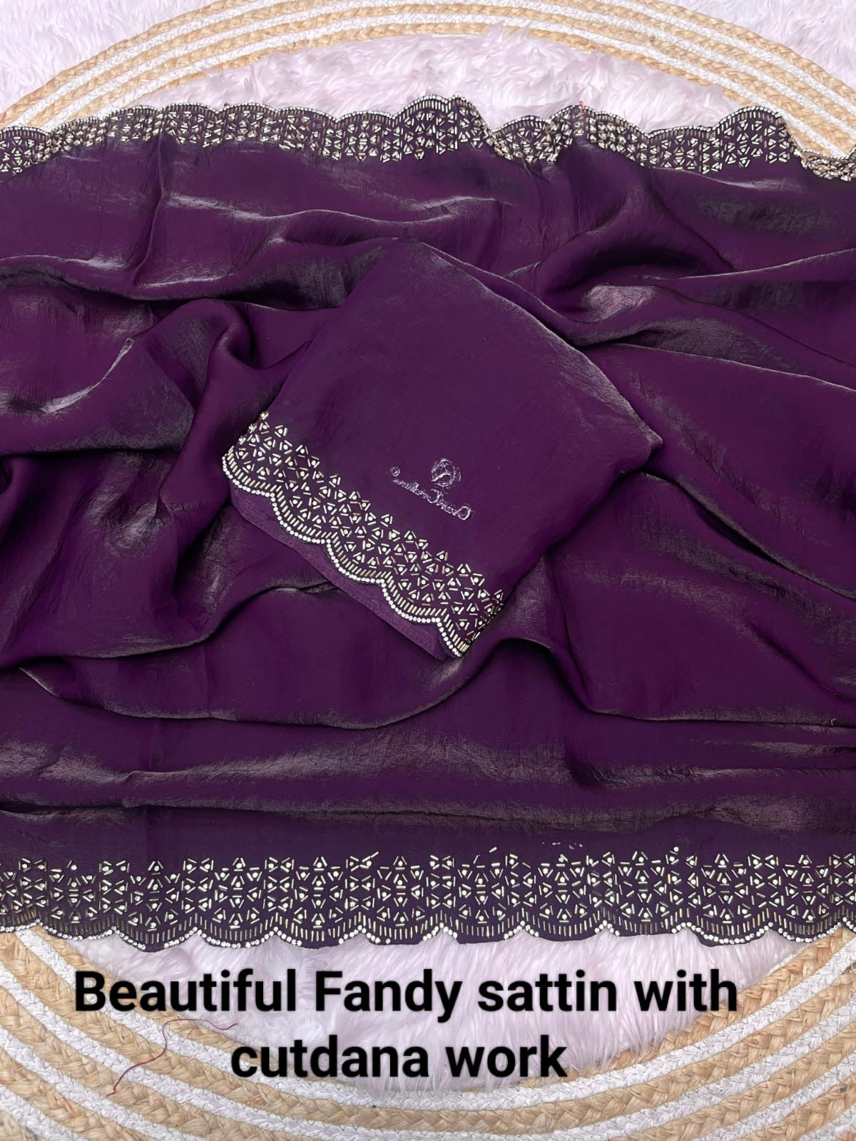 Fendy Sattin Saree With Beautiful Cut Dana with heavy jarkan work