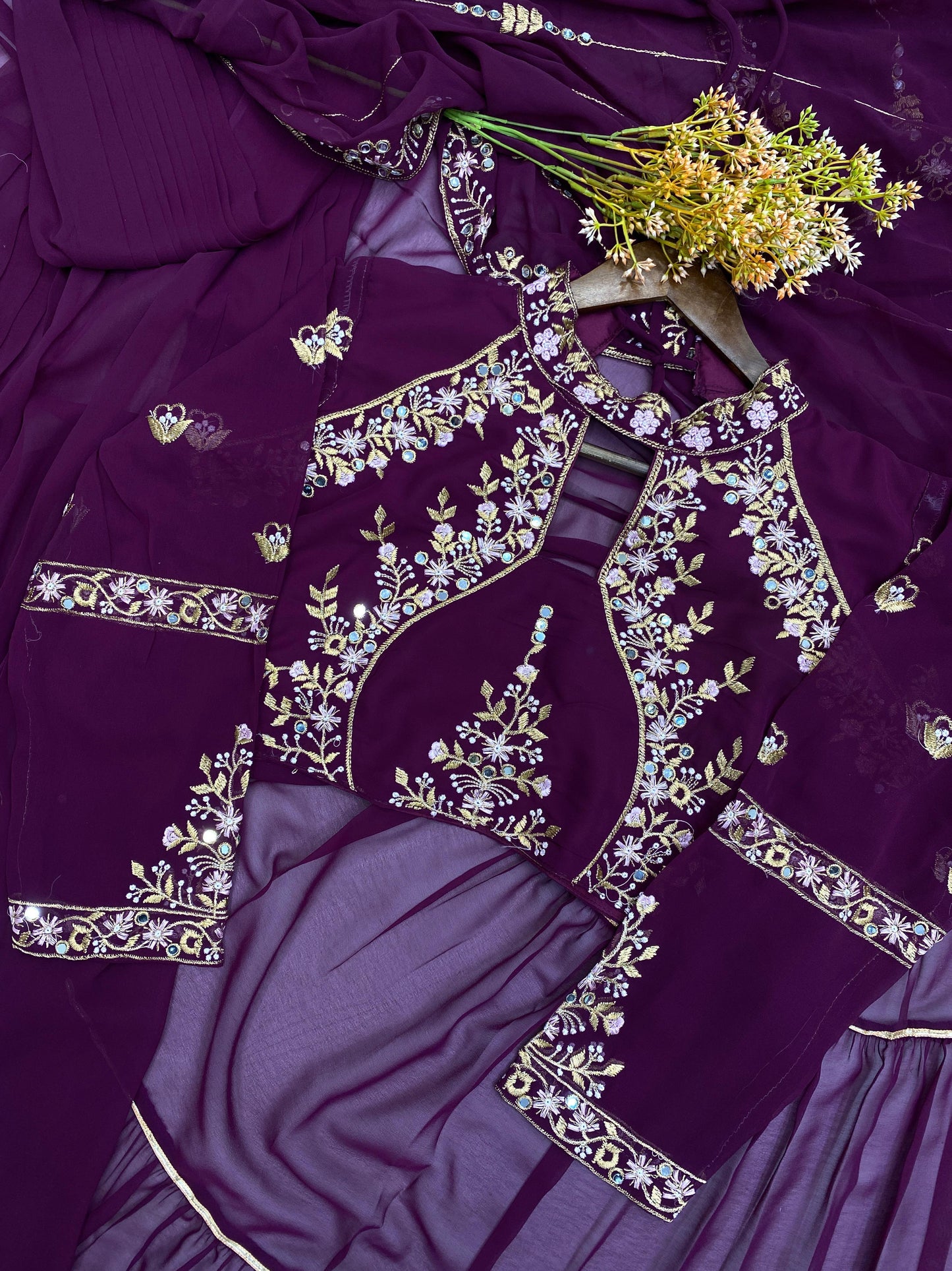 FANCY PARTY WEAR FAUX GEORGETTE LEHENGA SAREE WITH HEAVY WORK BLOUSE