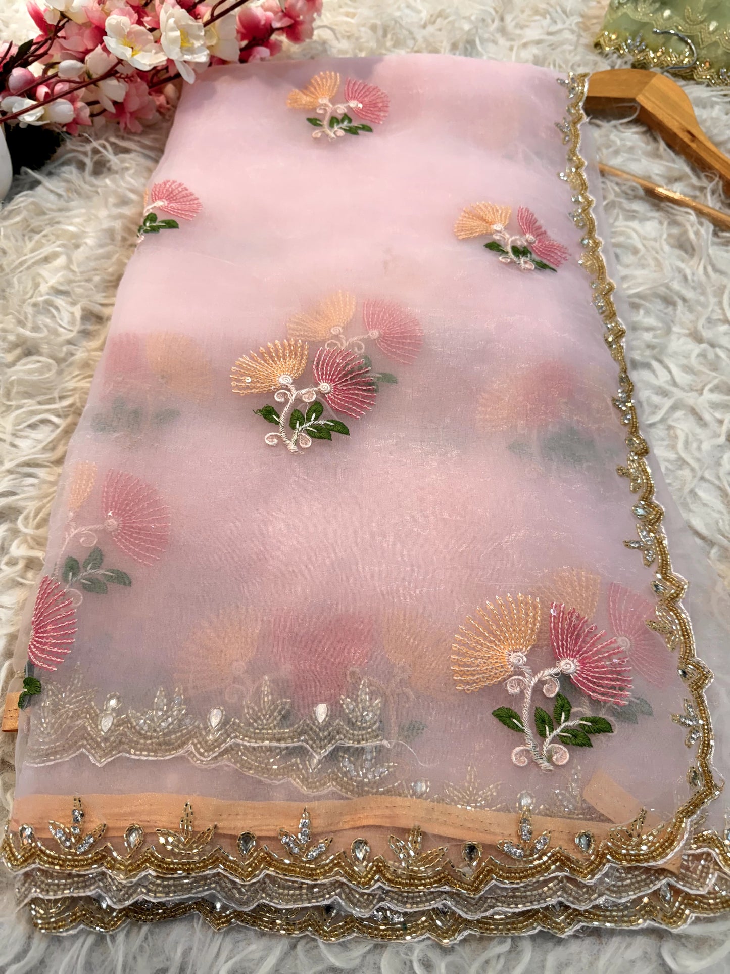 Designer crystal tissues saree