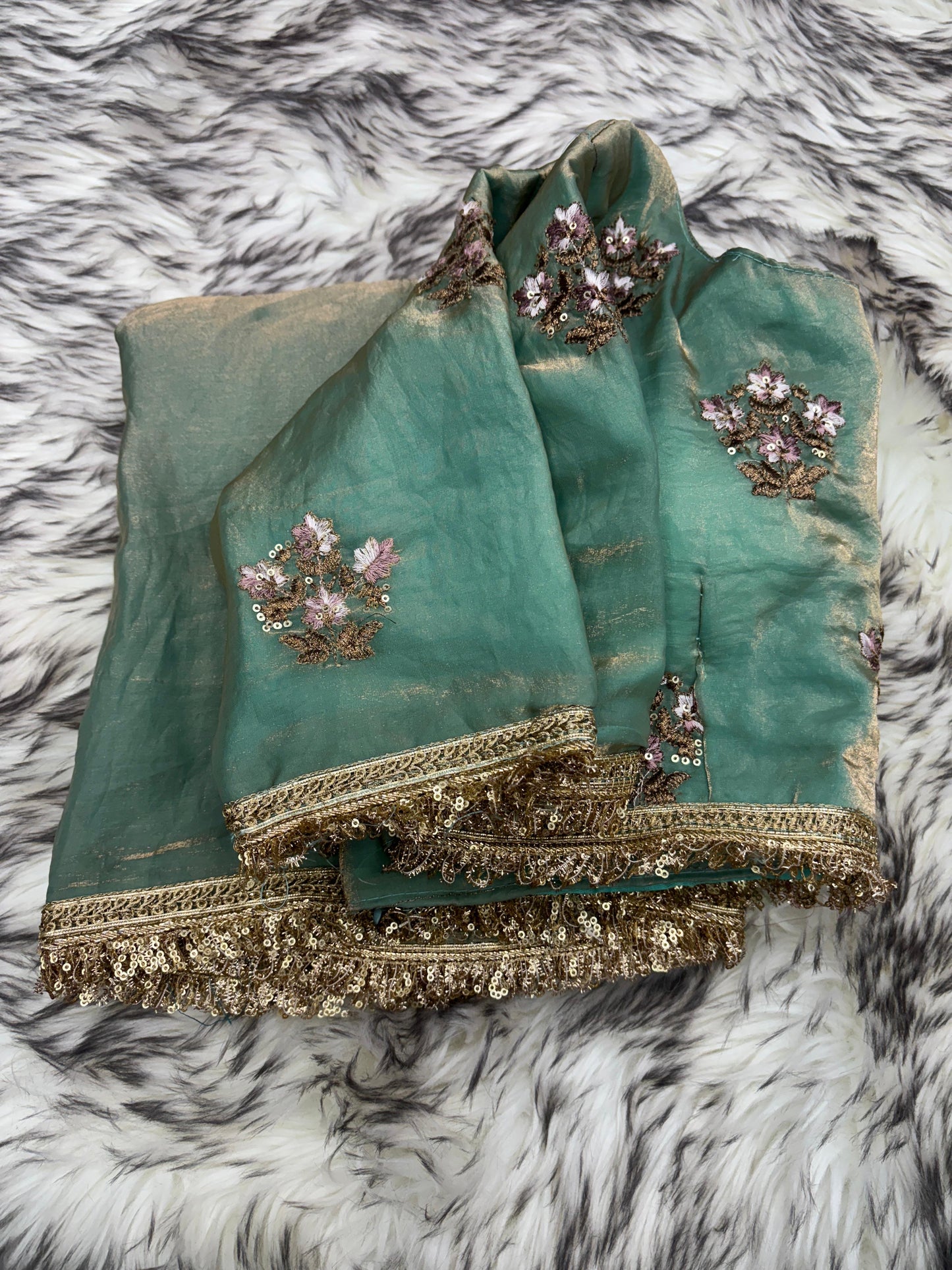FENDY DESIGNER RICH EMBROIDERY SEQUENCE FLOWER WORK FULLY STICH