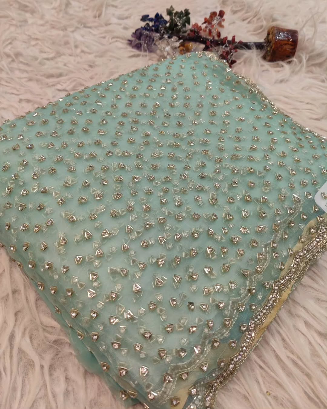 Fendi saree in diamond stone handwork