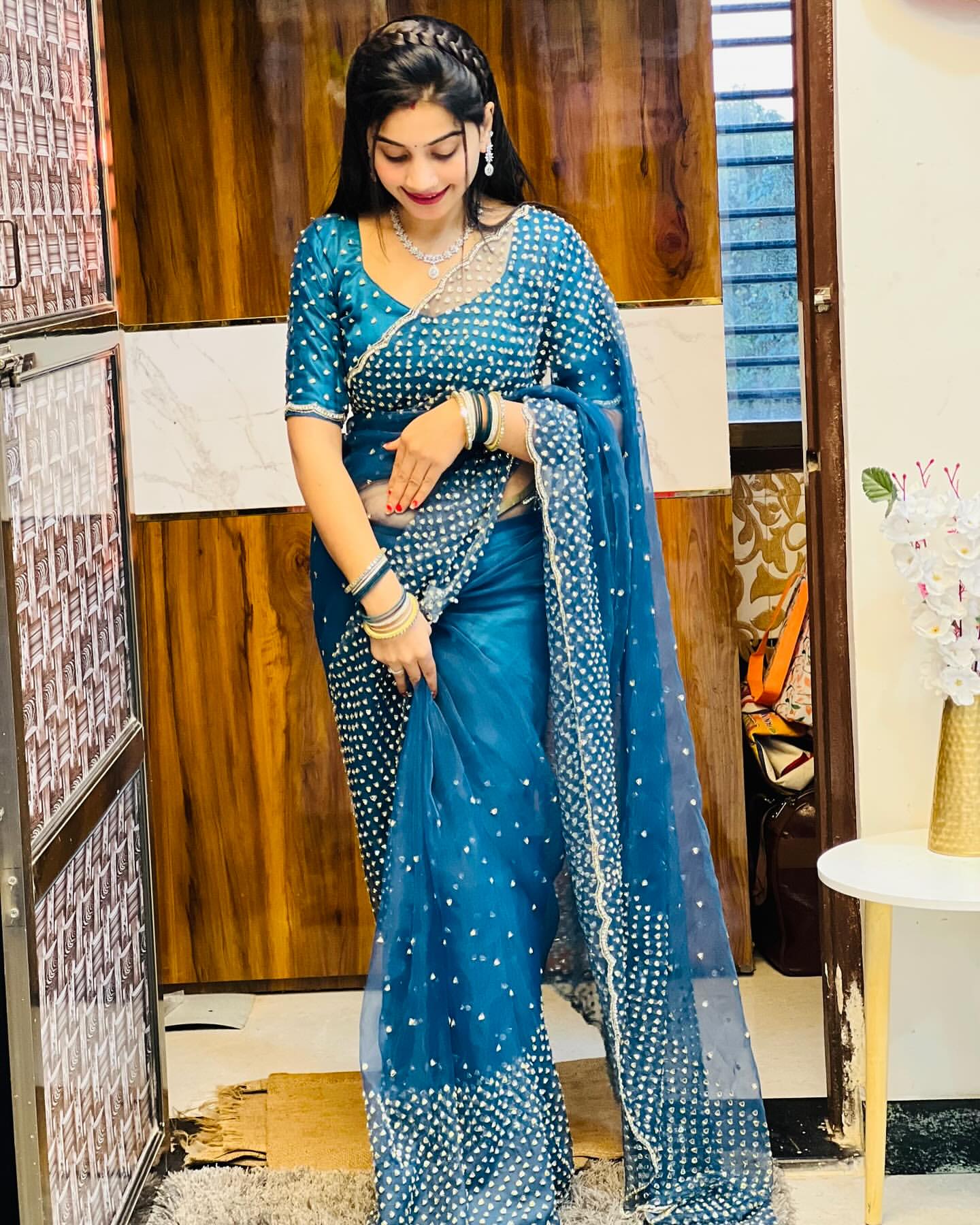 Fendi saree in diamond stone handwork