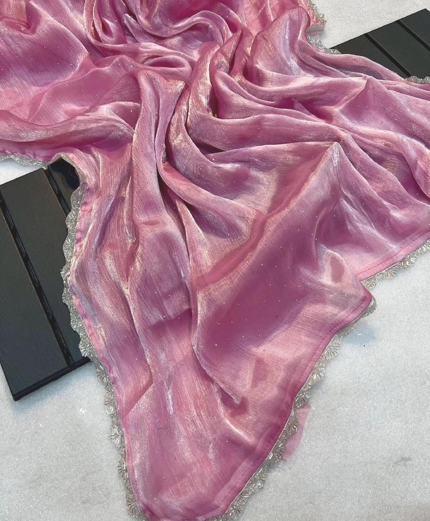Pink Zimmy Choo Silk Saree with Cutwork Border