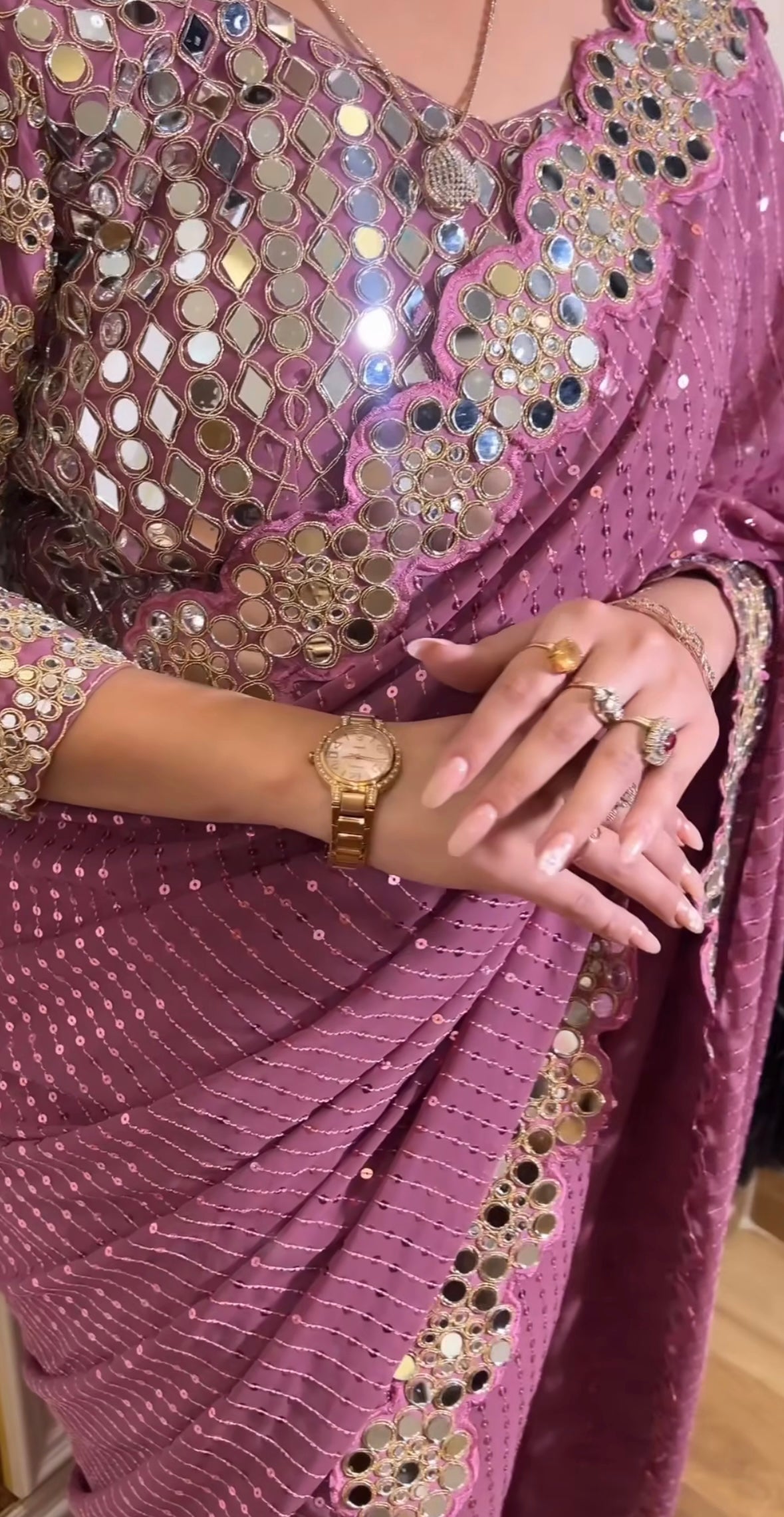 Mirror work saree