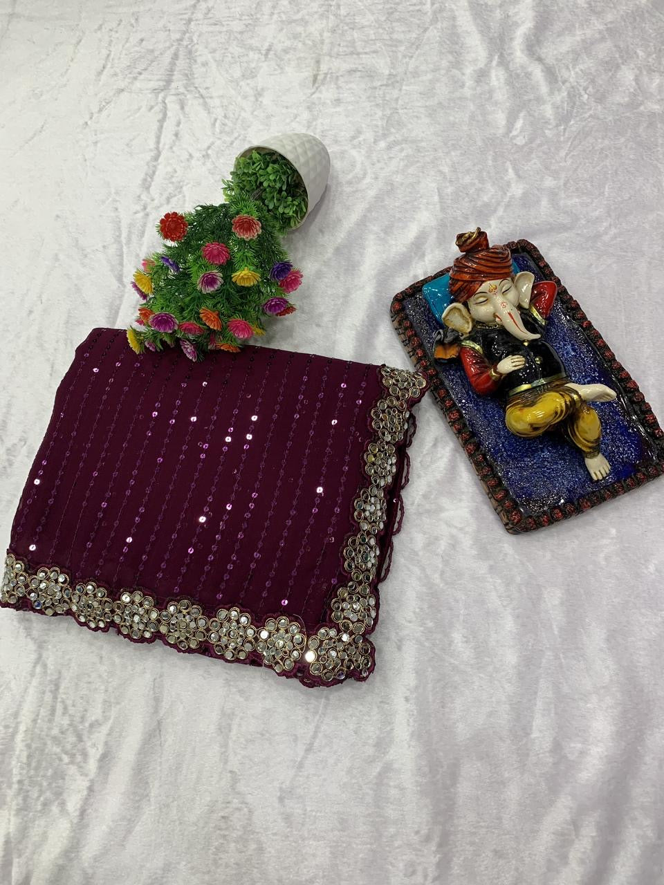 Mirror work saree