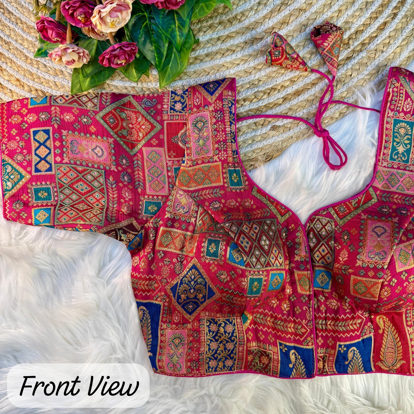 VISCOSE JACQUARD WITH POSITION PRINT WORK VINTAGE BLOUSE
