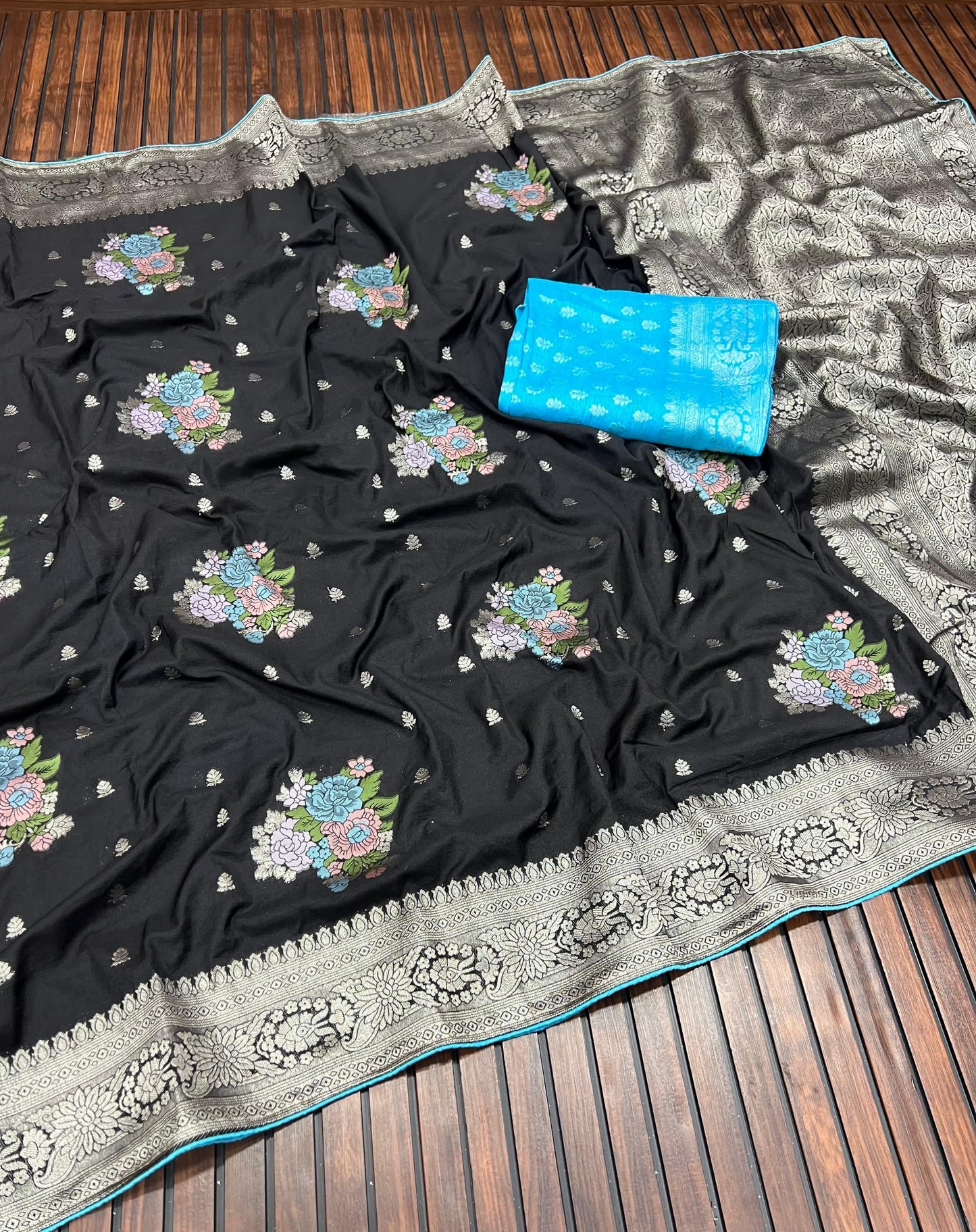 KADI CRAP GEORGETTE JAQURAD MEENAKARI SAREE