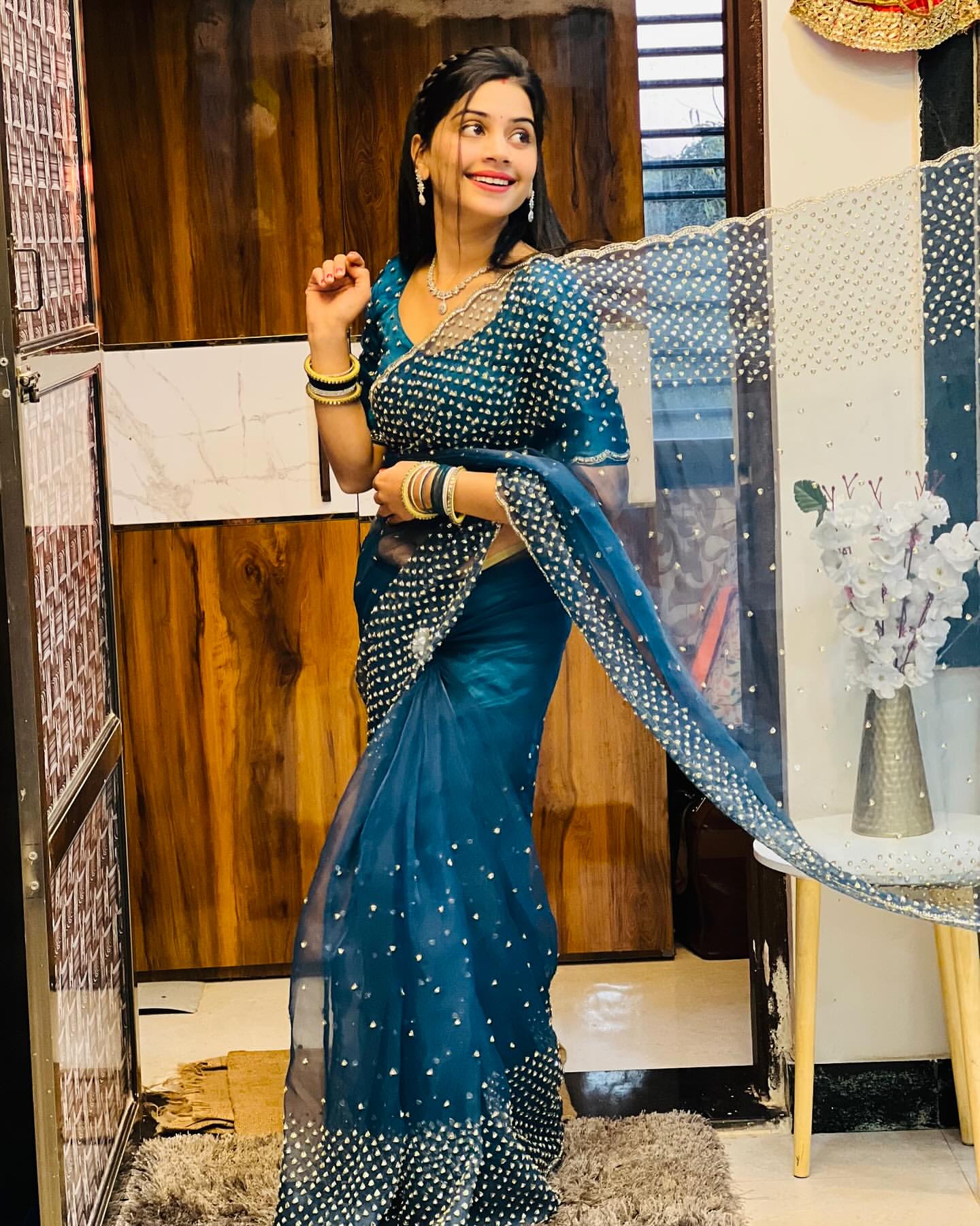 Fendi saree in diamond stone handwork
