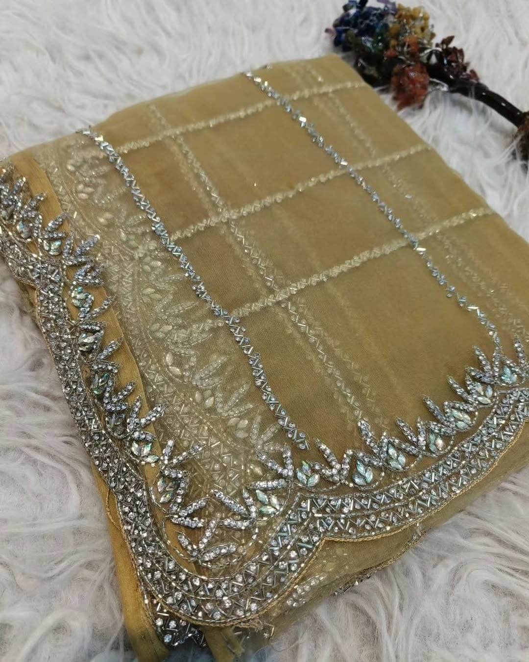 Crystal tissue saree in necklace design