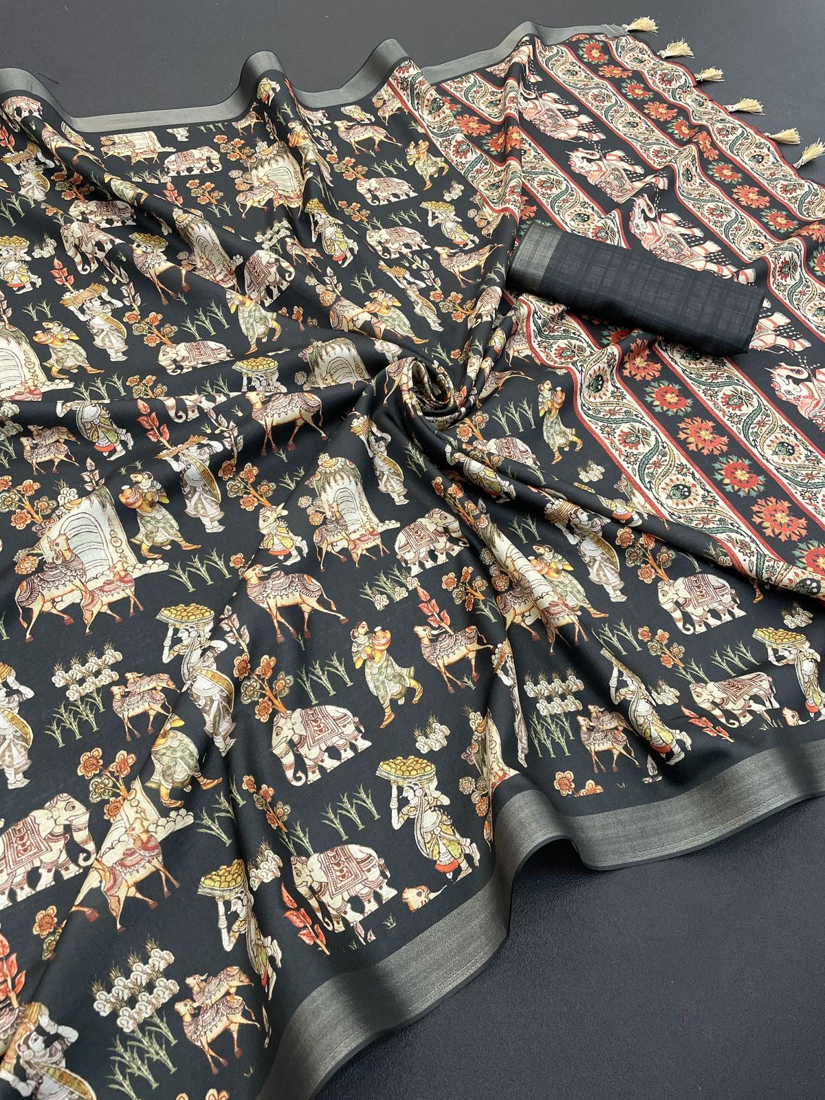 Tussar Silk Sarees with prints all over