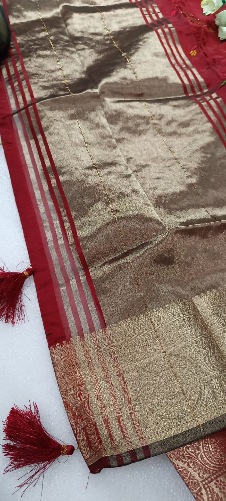 Organza saree with swiroski work