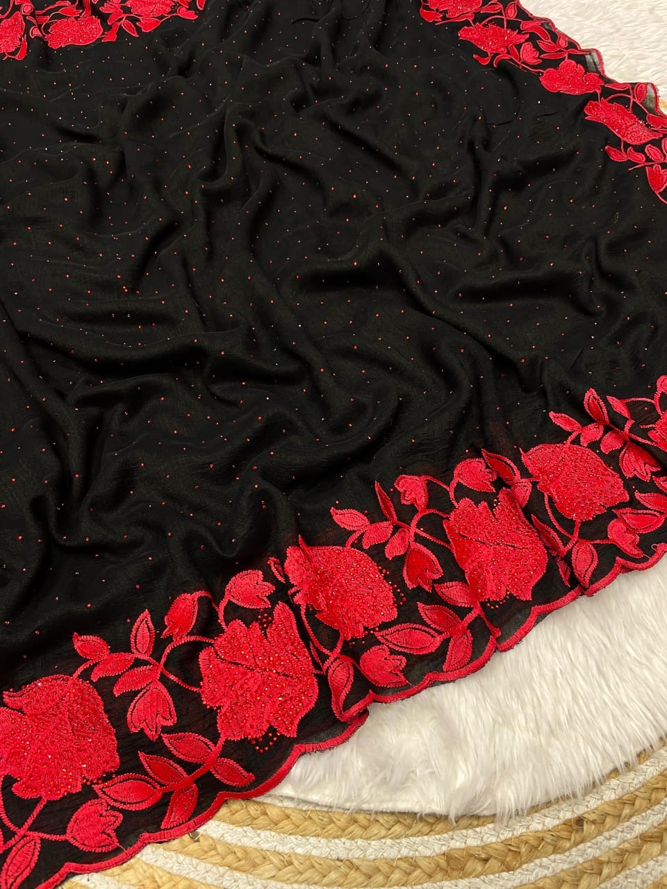 Soft Vichitra Blooming With Beautiful Embroidery Work