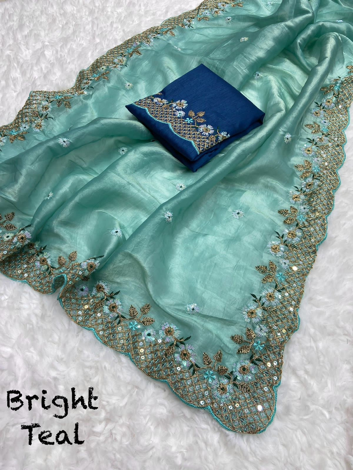Soft Gold Crush with Embroidery work