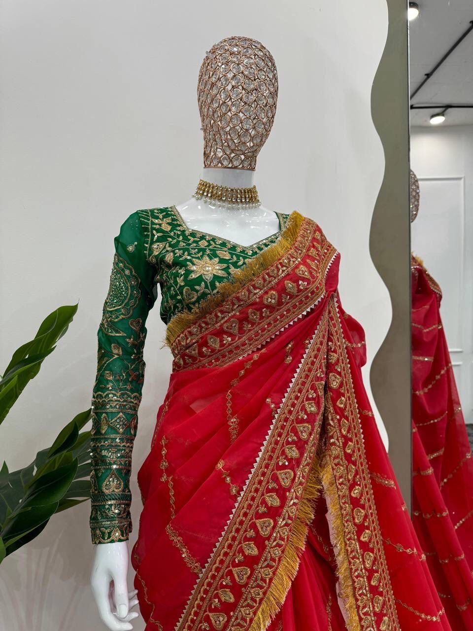 RED DESIGNER HEAVY EMBRODERY WORK SAREE