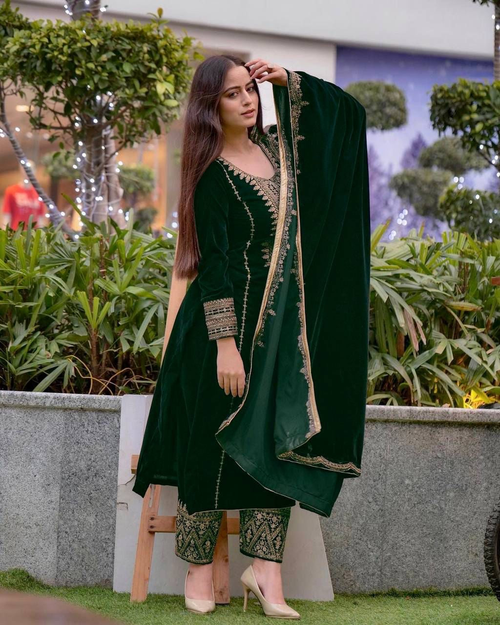 Viscose Velvet With Embroidery suit set
