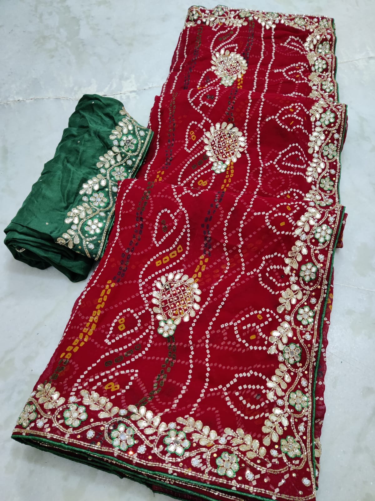 Bandhini chunri saree in gotta patti work