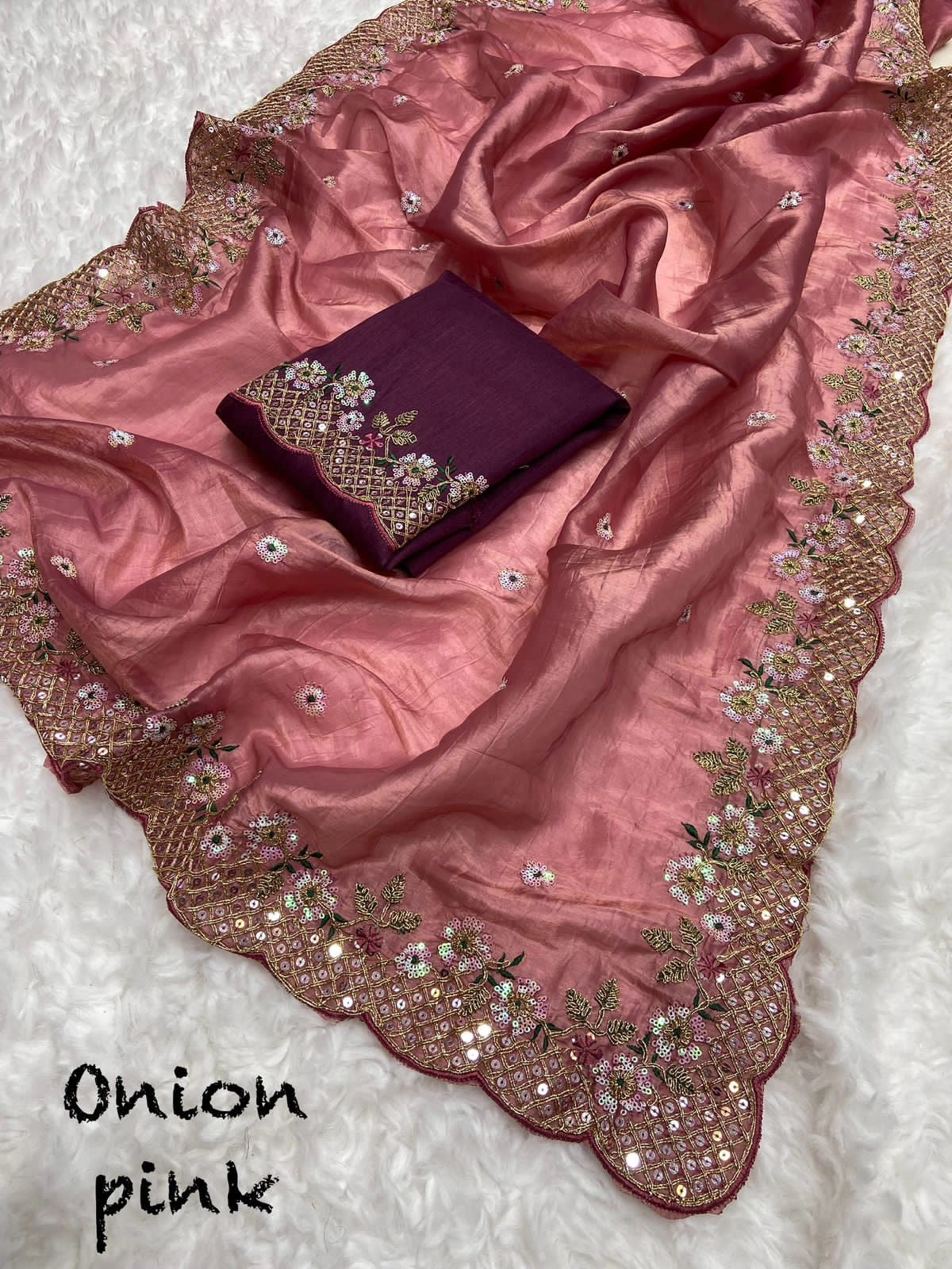 Soft Gold Crush with Embroidery work