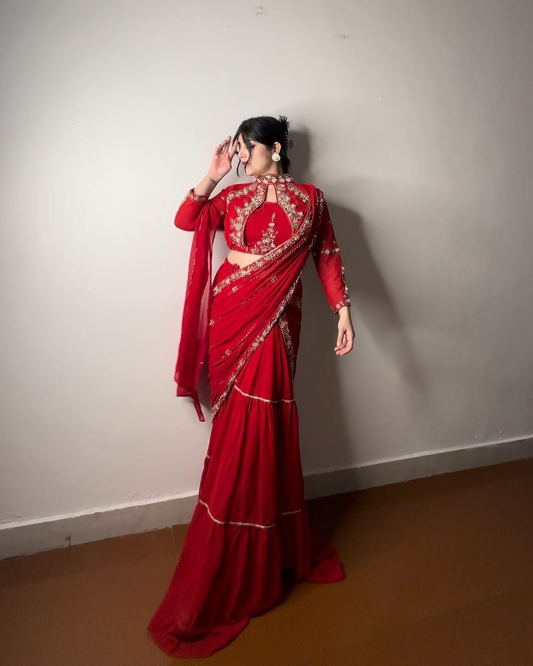 FANCY PARTY WEAR FAUX GEORGETTE LEHENGA SAREE WITH HEAVY WORK BLOUSE