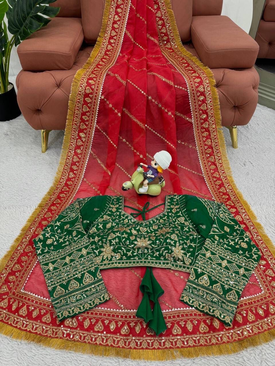 RED DESIGNER HEAVY EMBRODERY WORK SAREE