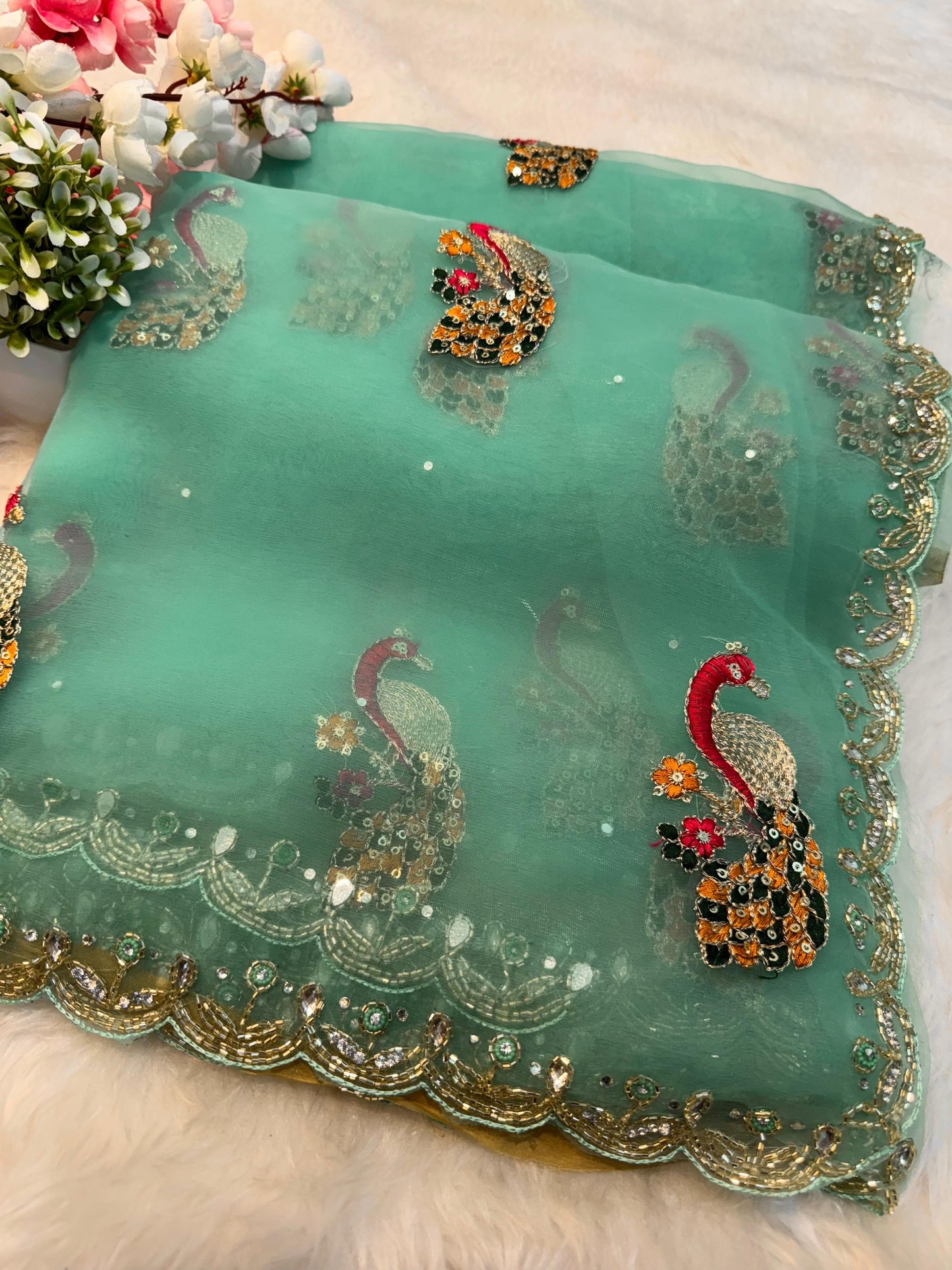 Crystal tissue handwork saree