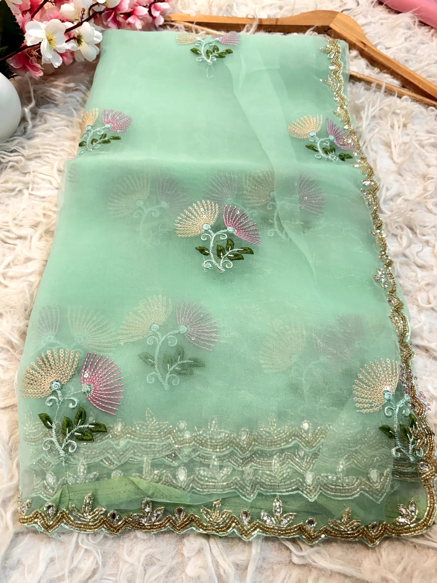 Designer crystal tissues saree