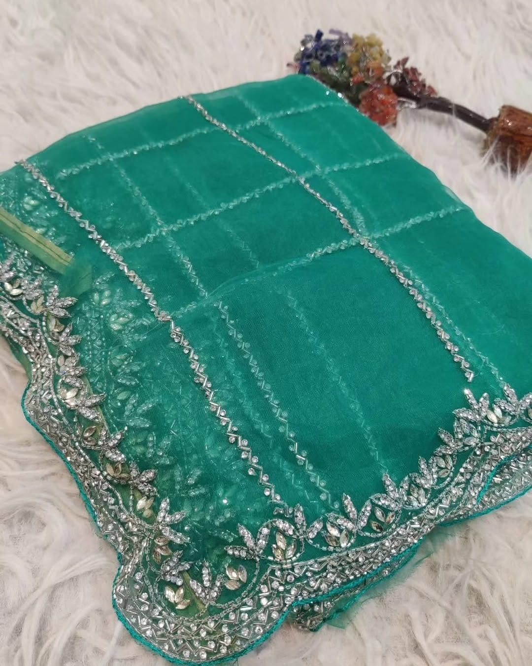 Crystal tissue saree in necklace design
