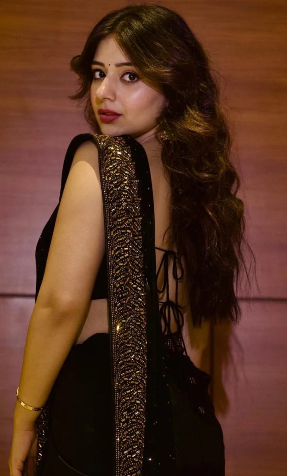 Black Georgette saree with swiroski diamond