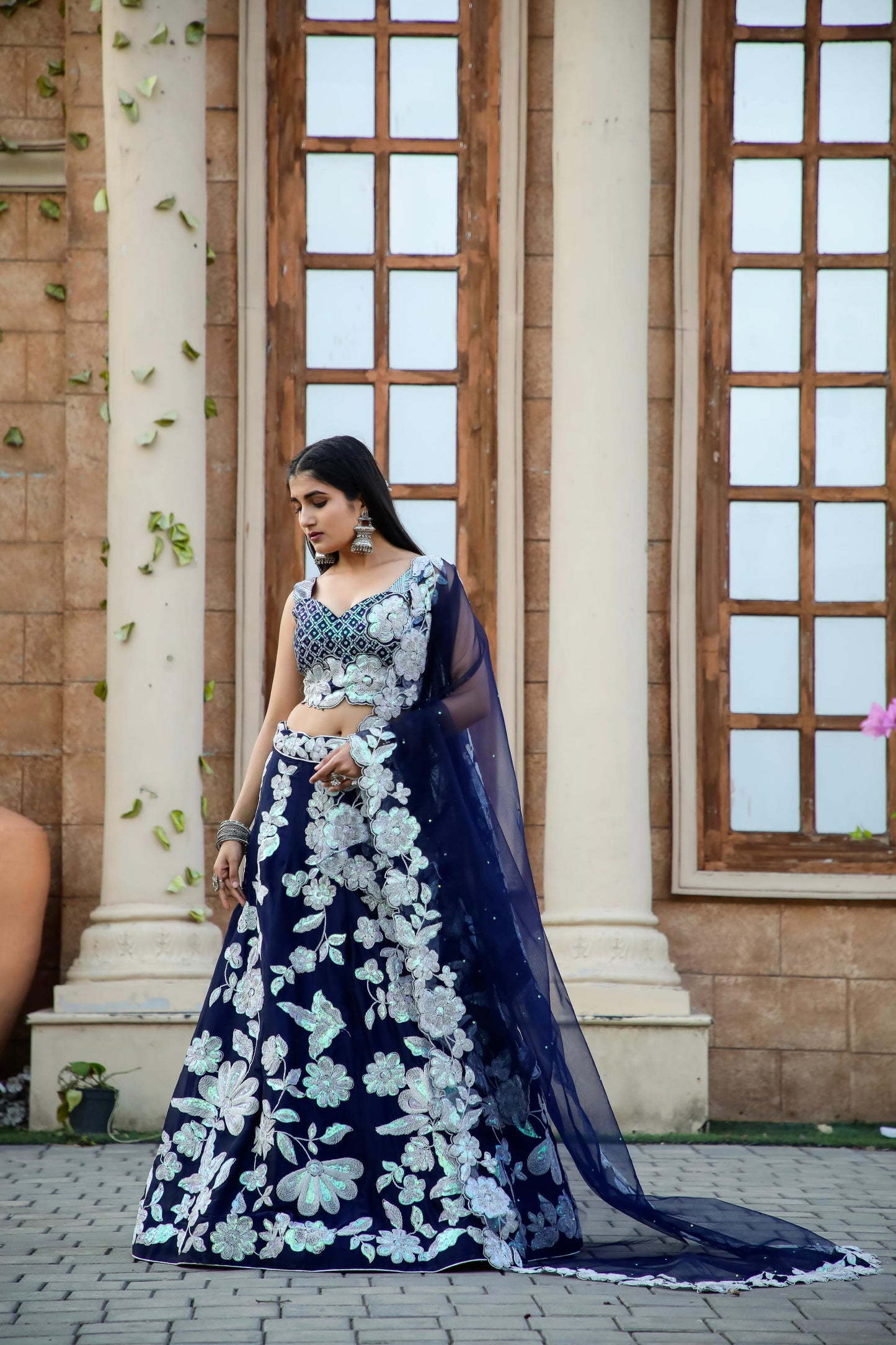 Kasturi Silk georgette lehenga with rainbow sequins & Dori work