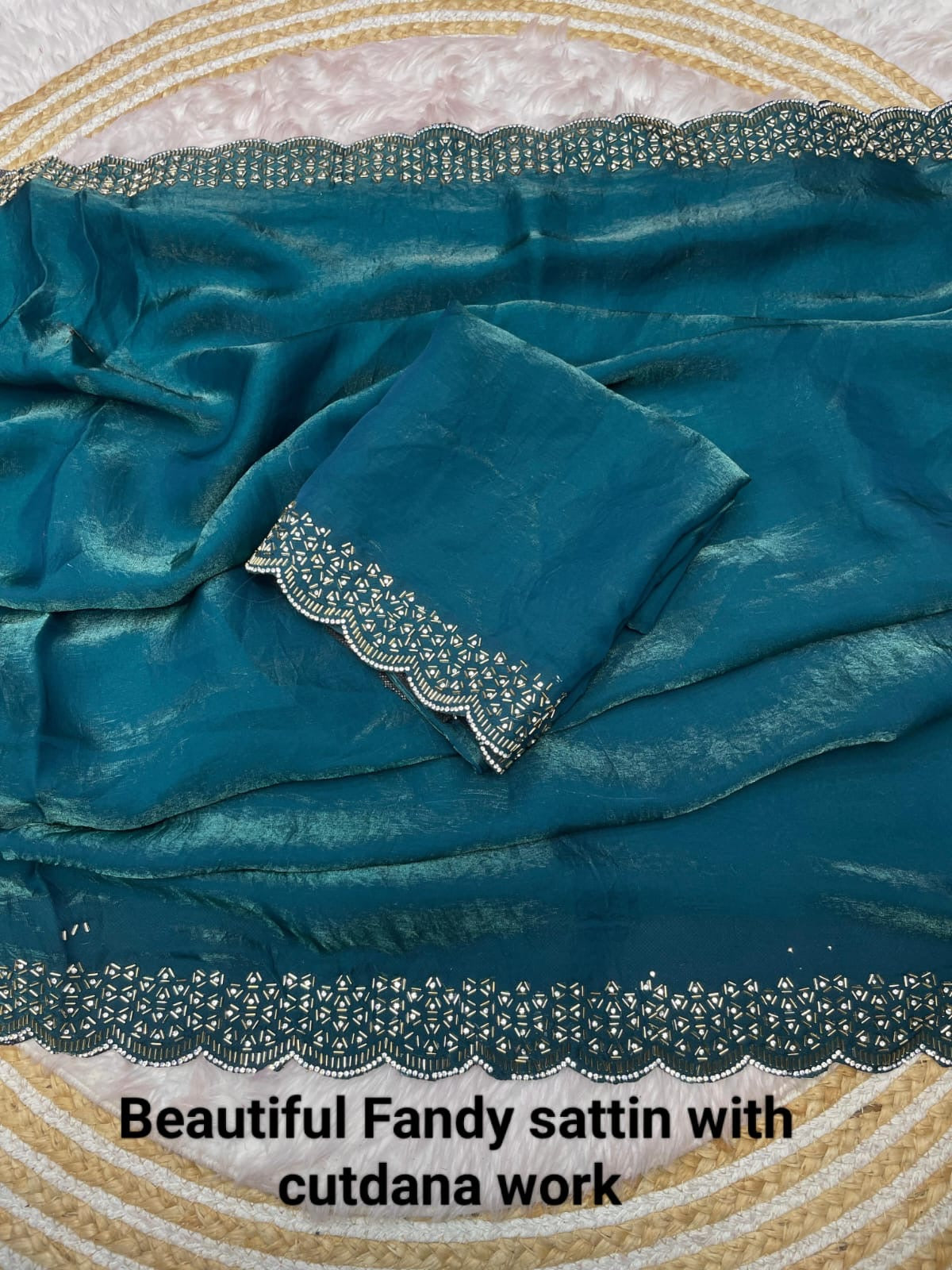 Fendy Sattin Saree With Beautiful Cut Dana with heavy jarkan work