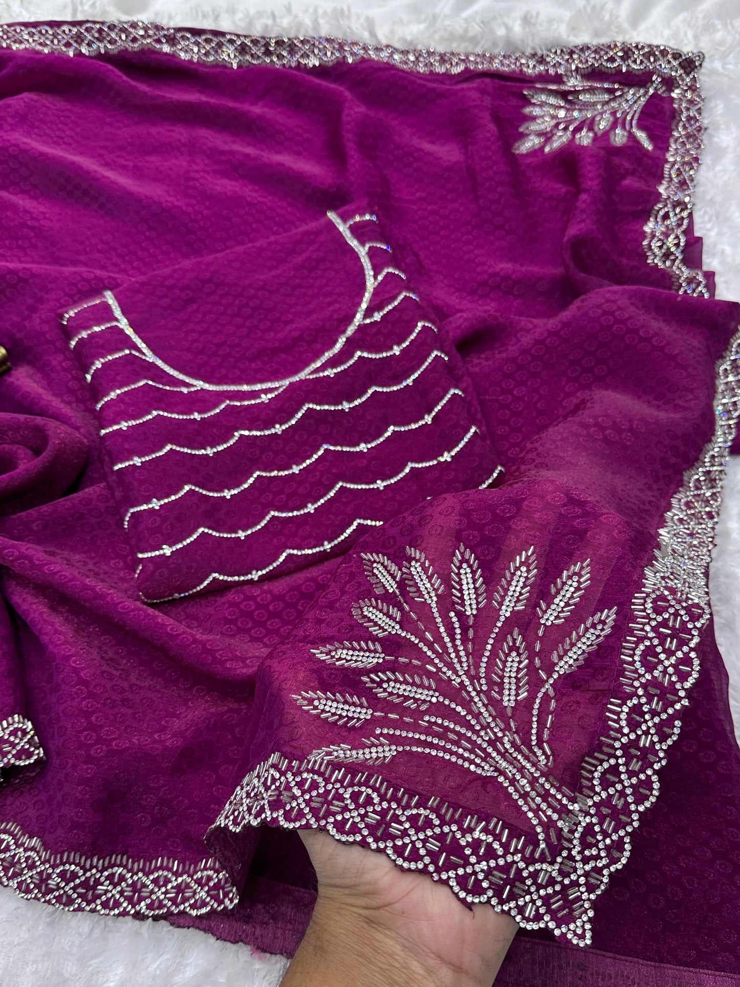 savroski work partywear saree