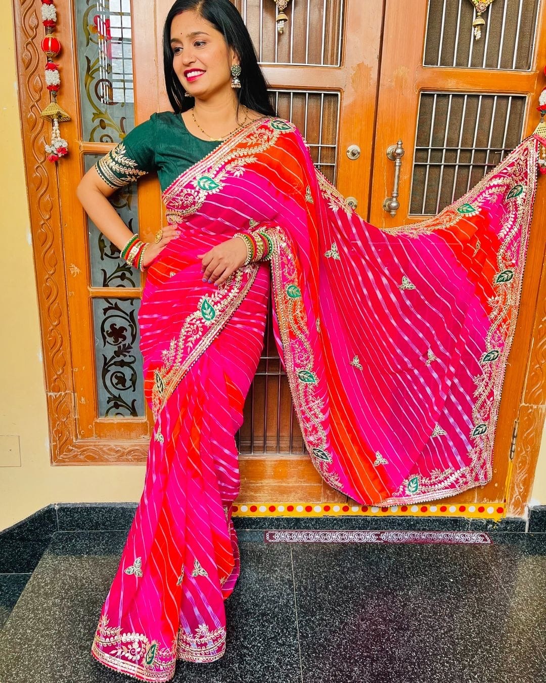 Lehriya saree with all over heavy gota