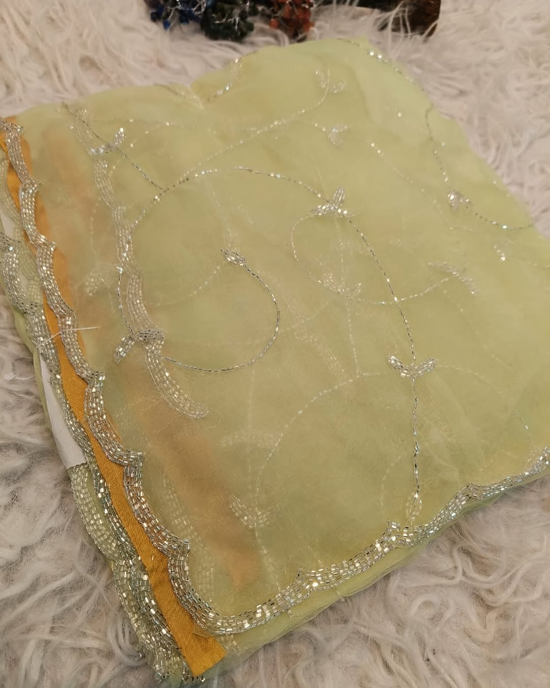 Crystal tissue saree with handwork