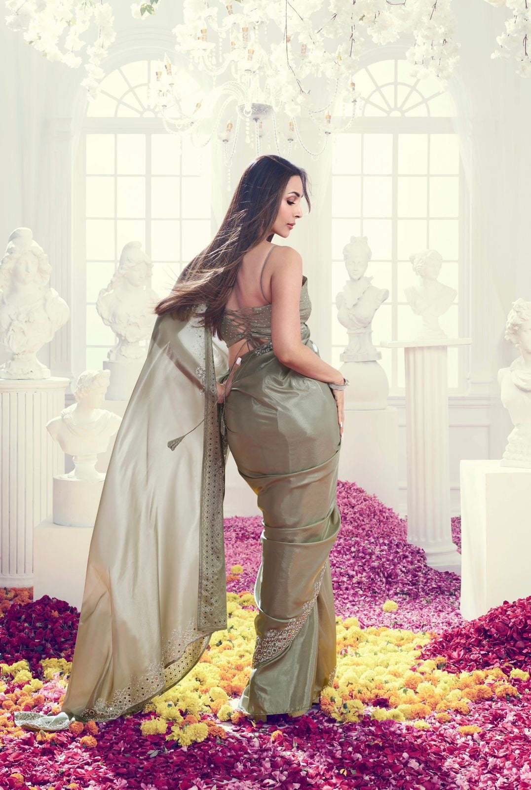 siroski diamonds and mirror hand work Jimmy Choo saree